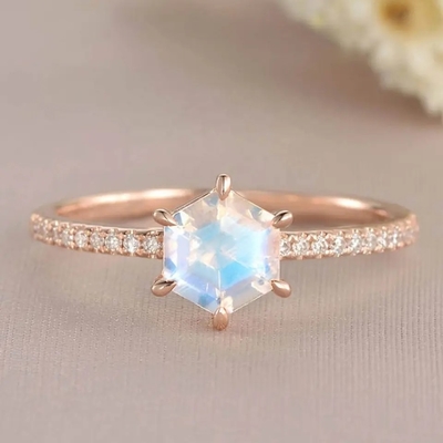 Rose Gold Altıgen Şekilli Düğün Takısı Aytaşı Nişan Yüzüğü