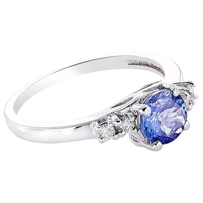 Çiçek Tasarımı JewelersClub Tanzanit Yüzük Beyaz Pırlanta Vurgulu Gümüş Yüzük Takı