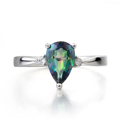 Yeni 925 Ayar Gümüş CZ Gökkuşağı Mistik Topaz Mistik Topaz Birthstone Ay Nişan Yüzüğü