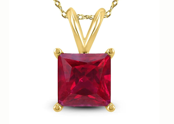 7×7MM 14K Altın Yakut Kolyeli 2K Altın Kolye Nişan için