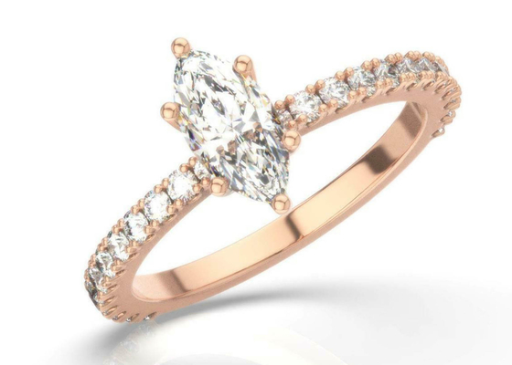 D VS1 18K Rose Gold Yüzük 2CT Ağırlık Nişan için Markiz Kesim