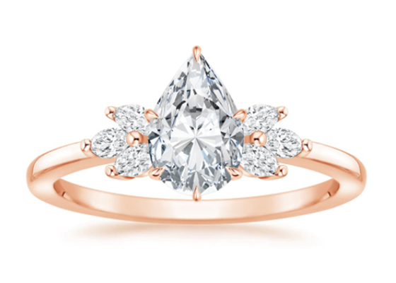 Armut Kesim Lab Grown Mozanit Yüzük 0.77ct PS5 × 7mm Boyut 14K Gül Altın Malzeme