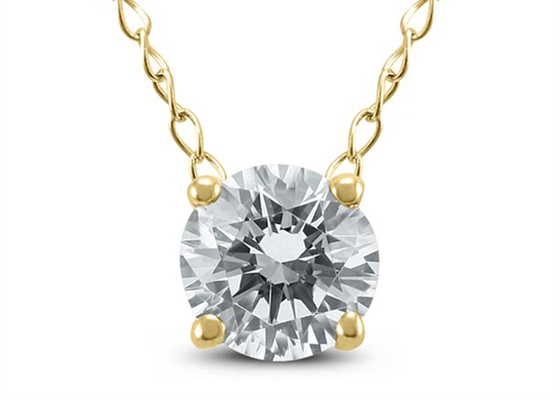 4mm 0.23ct Pırlanta Tek Taş Kolye, 4 Uçlu 14 Ayar Sarı Altın Kolye