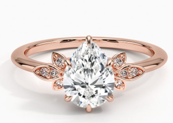 14K 0.77ct Rose Gold Armut Kesim Düğün Mozanit Takı Altın Yüzük