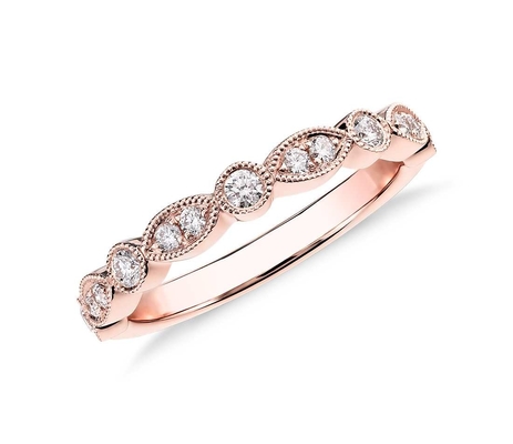Rose Gold Takı 14K Doğal Pırlanta Alyans Yuvarlak Kesim