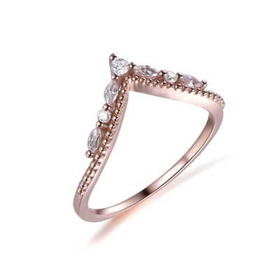 14K Rose Gold Mücevher Bayan Nişan Yüzüğü Armut Yuvarlak Pırlanta
