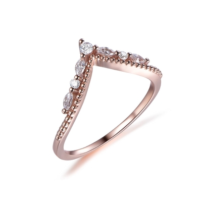 14K Rose Gold Mücevher Bayan Nişan Yüzüğü Armut Yuvarlak Pırlanta