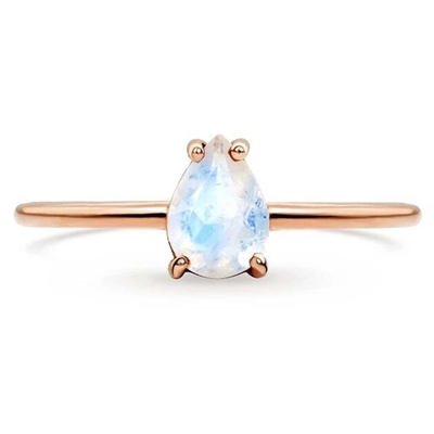 14K Rose Gold Armut Kesim Zarif Aytaşı Takı Basit Aytaşı Yüzük