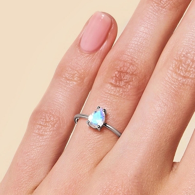 14K Rose Gold Armut Kesim Zarif Aytaşı Takı Basit Aytaşı Yüzük