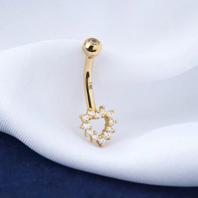 14K Altın Vücut Mücevheri Boş Kalp CZ Göbek Halkası 14G Göbek Halkası