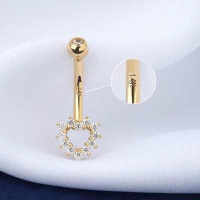 14K Altın Vücut Mücevheri Boş Kalp CZ Göbek Halkası 14G Göbek Halkası