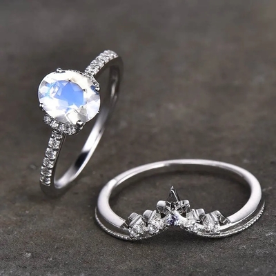 Glamour Sıcak Moda Doğal Gökkuşağı Aytaşı Kadın 925 Ayar Gümüş Takı Yüzük