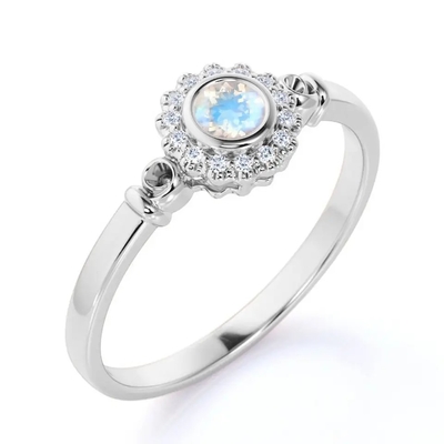 925 Ayar Gümüş Rose gold 1 Karat Çiçek Halo Yüzük Gökkuşağı Aytaşı Yüzük