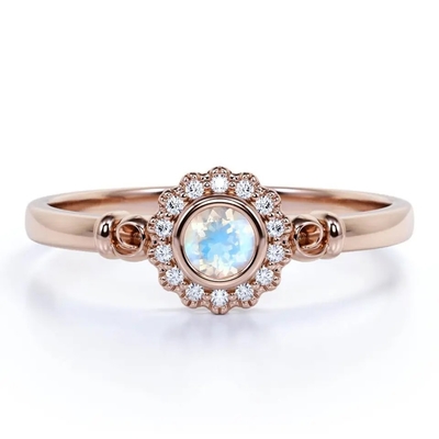 925 Ayar Gümüş Rose gold 1 Karat Çiçek Halo Yüzük Gökkuşağı Aytaşı Yüzük