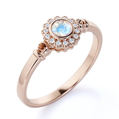 925 Ayar Gümüş Rose gold 1 Karat Çiçek Halo Yüzük Gökkuşağı Aytaşı Yüzük