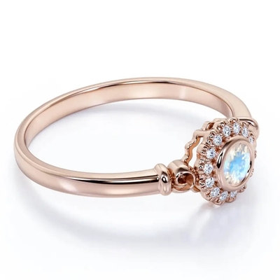 925 Ayar Gümüş Rose gold 1 Karat Çiçek Halo Yüzük Gökkuşağı Aytaşı Yüzük