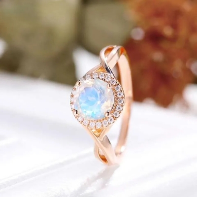 Rose Gold Altıgen Şekilli Düğün Takısı Aytaşı Nişan Yüzüğü