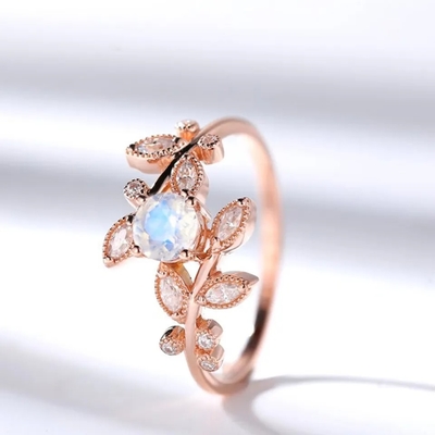 Rose Gold Altıgen Şekilli Düğün Takısı Aytaşı Nişan Yüzüğü