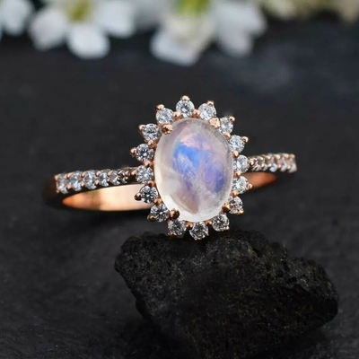 Rose Gold Altıgen Şekilli Düğün Takısı Aytaşı Nişan Yüzüğü