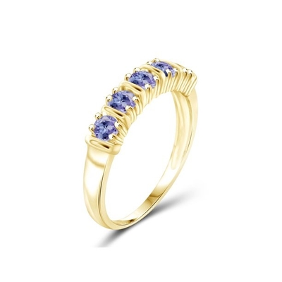 1/2 Karat T.G.W. Tanzanite 14kt Altın Üzeri Som Gümüş 5 Taşlı Pırlanta Nişan Yüzüğü