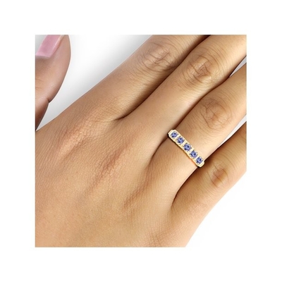 1/2 Karat T.G.W. Tanzanite 14kt Altın Üzeri Som Gümüş 5 Taşlı Pırlanta Nişan Yüzüğü