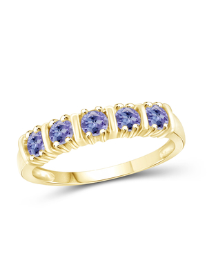 1/2 Karat T.G.W. Tanzanite 14kt Altın Üzeri Som Gümüş 5 Taşlı Pırlanta Nişan Yüzüğü