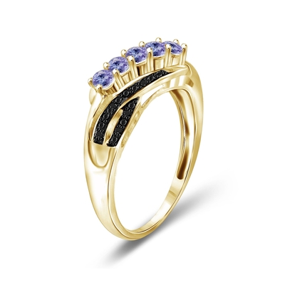 1 Karat Tanzanite Ve Vurgulu Beyaz Pırlanta Gümüş Nişan Yüzüğü