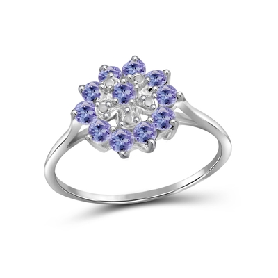 Branch Flower Design JewelersClub Tanzanite Yüzük Beyaz Pırlanta Vurgulu Gümüş Yüzük Takı