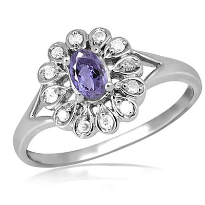 Kuyumcular Kulübü 1/4 Karat T.G.W. Tanzanite Ve Beyaz Pırlanta Vurgulu Gümüş Yüzük