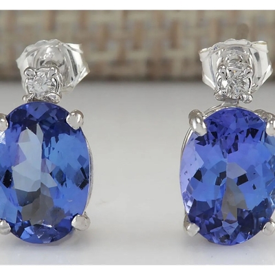 Doğal Tanzanite Küpe Klipsi Değerli Taş Takı Gerçek Saf Hakiki 925 Katı Gümüş
