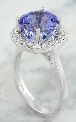 Çiçek Tasarımı JewelersClub Tanzanit Yüzük Beyaz Pırlanta Vurgulu Gümüş Yüzük Takı