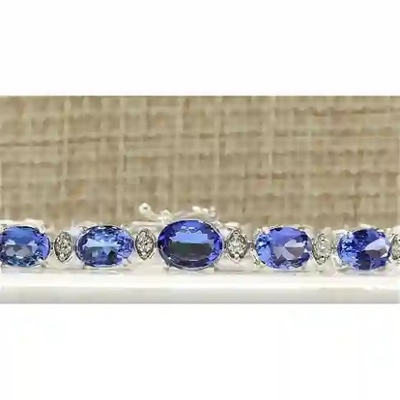Finecraft 16 Cttw Doğal Tanzanite Beyaz Topaz Link Tenis Bileziği Som Gümüş