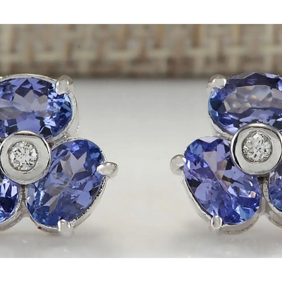 0.5 Karat Şube Çiçek Tasarım JewelersClub Tanzanite Yüzük Beyaz Pırlanta Vurgulu Som Gümüş Yüzük Takı