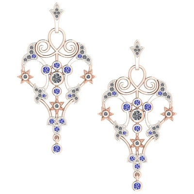 Sertifikalı 0.61 Ctw I2/I3 Tanzanite Ve Pırlanta 14 Ayar Pembe Altın Küpe