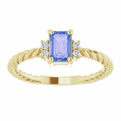 Tanzanite 0.06CTW Pırlanta Halat Nişan Yüzüğü 14 Ayar Sarı Altın