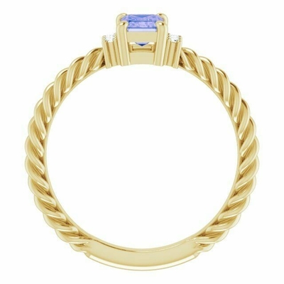 Tanzanite 0.06CTW Pırlanta Halat Nişan Yüzüğü 14 Ayar Sarı Altın