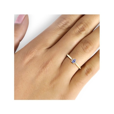 Tanzanite 0.06CTW Pırlanta Halat Nişan Yüzüğü 14 Ayar Sarı Altın