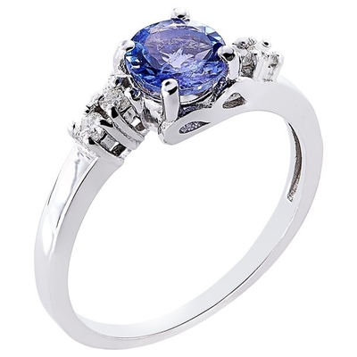 Karat Tanzanite Beyaz Pırlanta Vurgulu 0.925 Ayar Gümüş Yüzük Takı