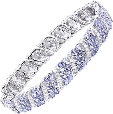 Finecraft 16 Cttw Doğal Tanzanite Beyaz Topaz Link Tenis Bileziği Som Gümüş