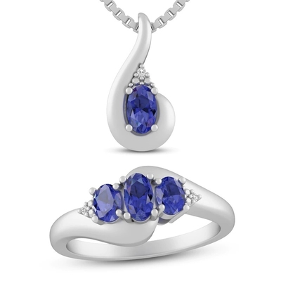 3.12 Karat Hakiki Tanzanit Ve Beyaz Topaz 3 Parça Kolye 925 Ayar Gümüş