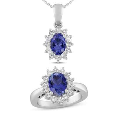 3.12 Karat Hakiki Tanzanit Ve Beyaz Topaz 3 Parça Kolye 925 Ayar Gümüş