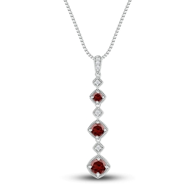 Doğal Garnet Kolye 1/20 ct tw Pırlantalı 925 Ayar Gümüş