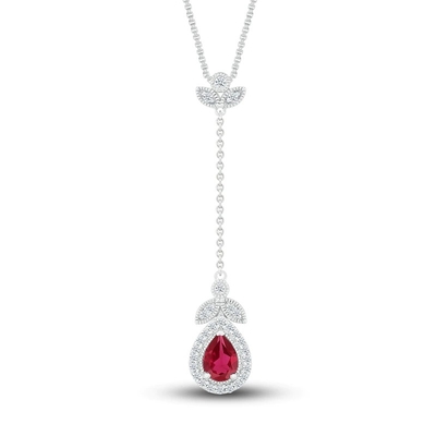 Doğal Garnet Kolye 1/20 ct tw Pırlantalı 925 Ayar Gümüş
