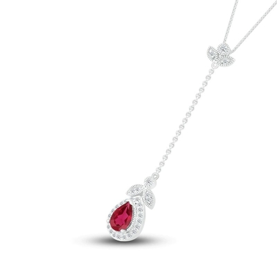 Doğal Garnet Kolye 1/20 ct tw Pırlantalı 925 Ayar Gümüş