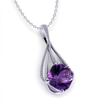 Ametist Slayt Kolye，Ametist Slayt Kolye (14 Ayar Beyaz Altın, 19x19mm Ametist, Pırlanta .82cttw