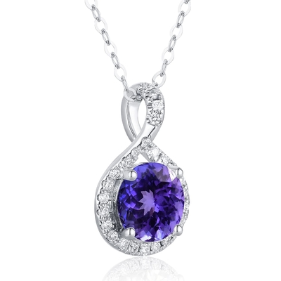 Ametist Slayt Kolye，Ametist Slayt Kolye (14 Ayar Beyaz Altın, 19x19mm Ametist, Pırlanta .82cttw