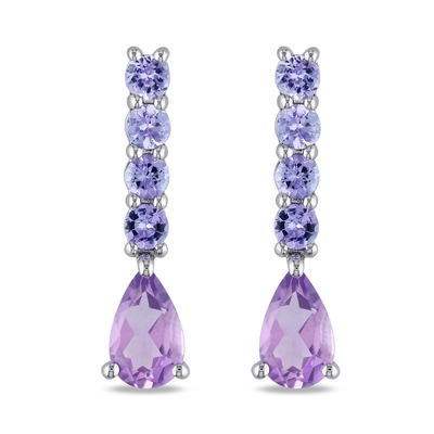 2,46 ct. tw Ametist ve 1/10 ct. tw Som Gümüş Pırlanta Leverback Küpeler