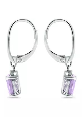 2,46 ct. tw Ametist ve 1/10 ct. tw Som Gümüş Pırlanta Leverback Küpeler