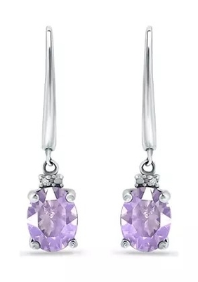 2,46 ct. tw Ametist ve 1/10 ct. tw Som Gümüş Pırlanta Leverback Küpeler
