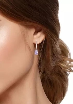 2,46 ct. tw Ametist ve 1/10 ct. tw Som Gümüş Pırlanta Leverback Küpeler